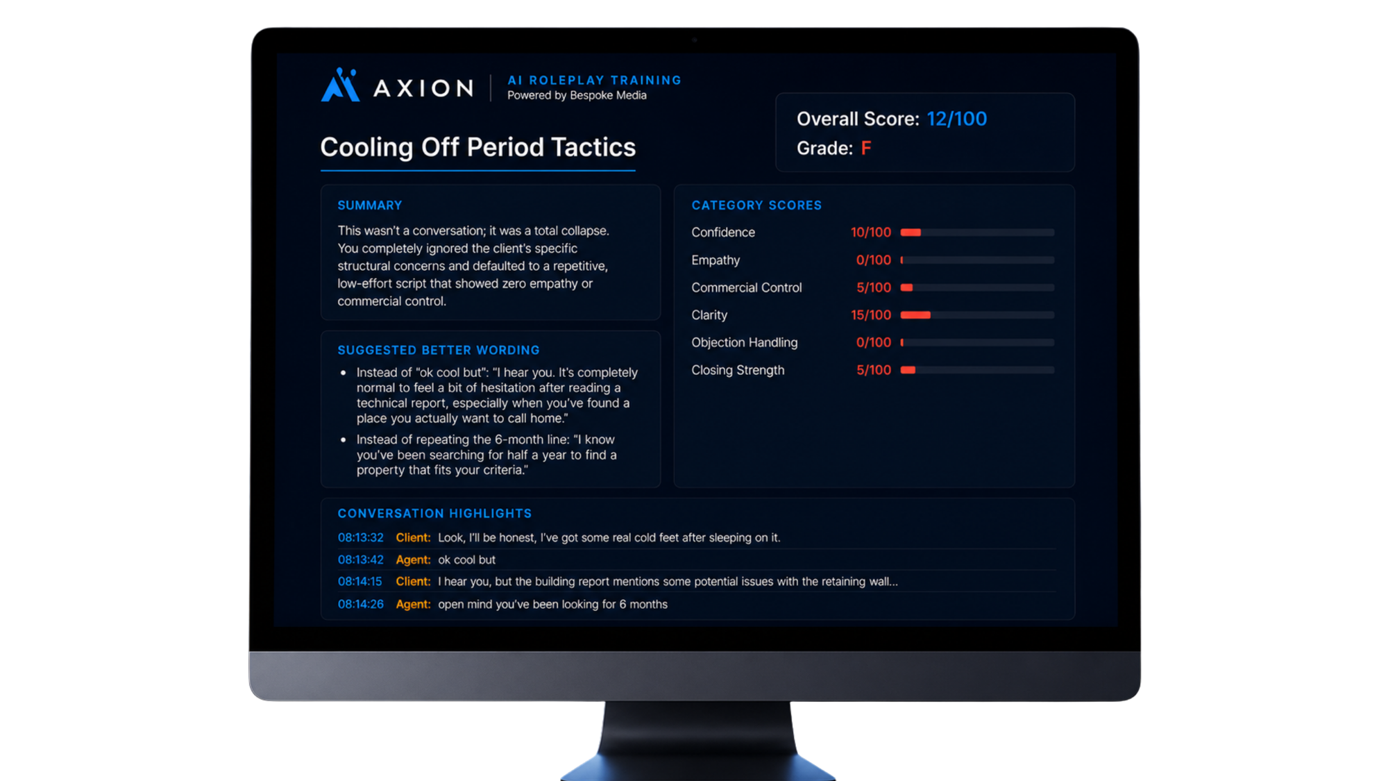 AXION conversation score report on desktop