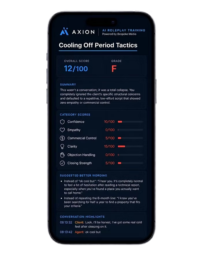 AXION scenario score for a cooling off objection